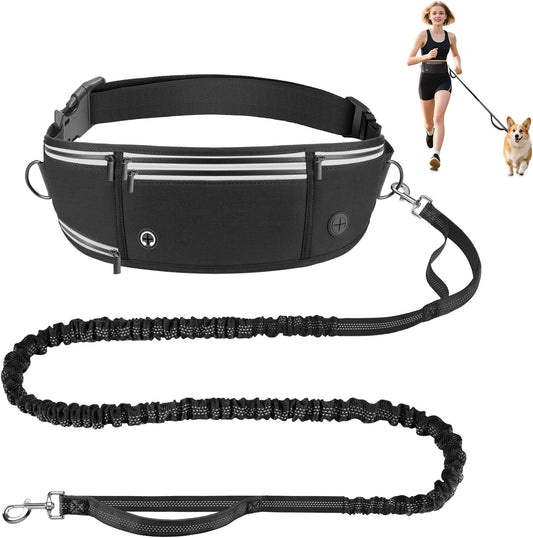 Ultimate Hands-Free Dog Lead: Adjustable Reflective Waist Belt with Dual Handles & Shock Absorbing Bungee for Jogging, Hiking, and Canicross - Perfect for Small to Medium Dogs