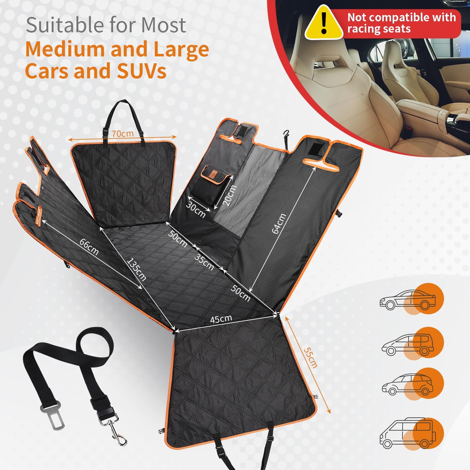 Luxury Scratchproof Waterproof Dog Car Seat Cover - Nonslip Hammock with Visual Window & Storage Bags for Cars, Trucks & SUVs (XL Size: 135 x 175 cm)