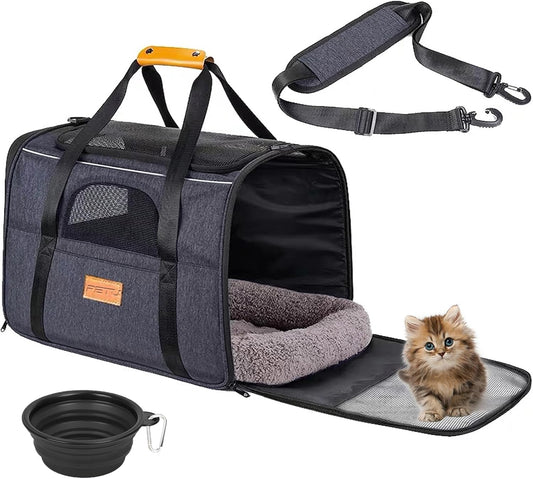 Premium Lightweight Foldable Pet Carrier Bag - Top Opening Dog & Cat Travel Bag with Removable Mat & Handles - Portable Puppy Carry Bag for Small to Large Pets