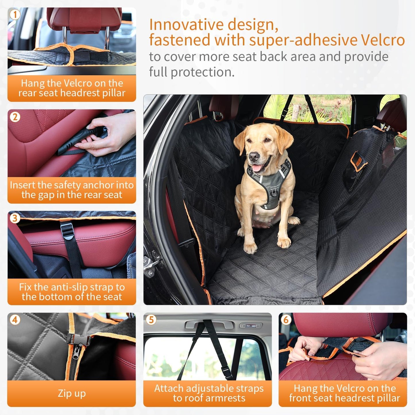 Luxury Scratchproof Waterproof Dog Car Seat Cover - Nonslip Hammock with Visual Window & Storage Bags for Cars, Trucks & SUVs (XL Size: 135 x 175 cm)