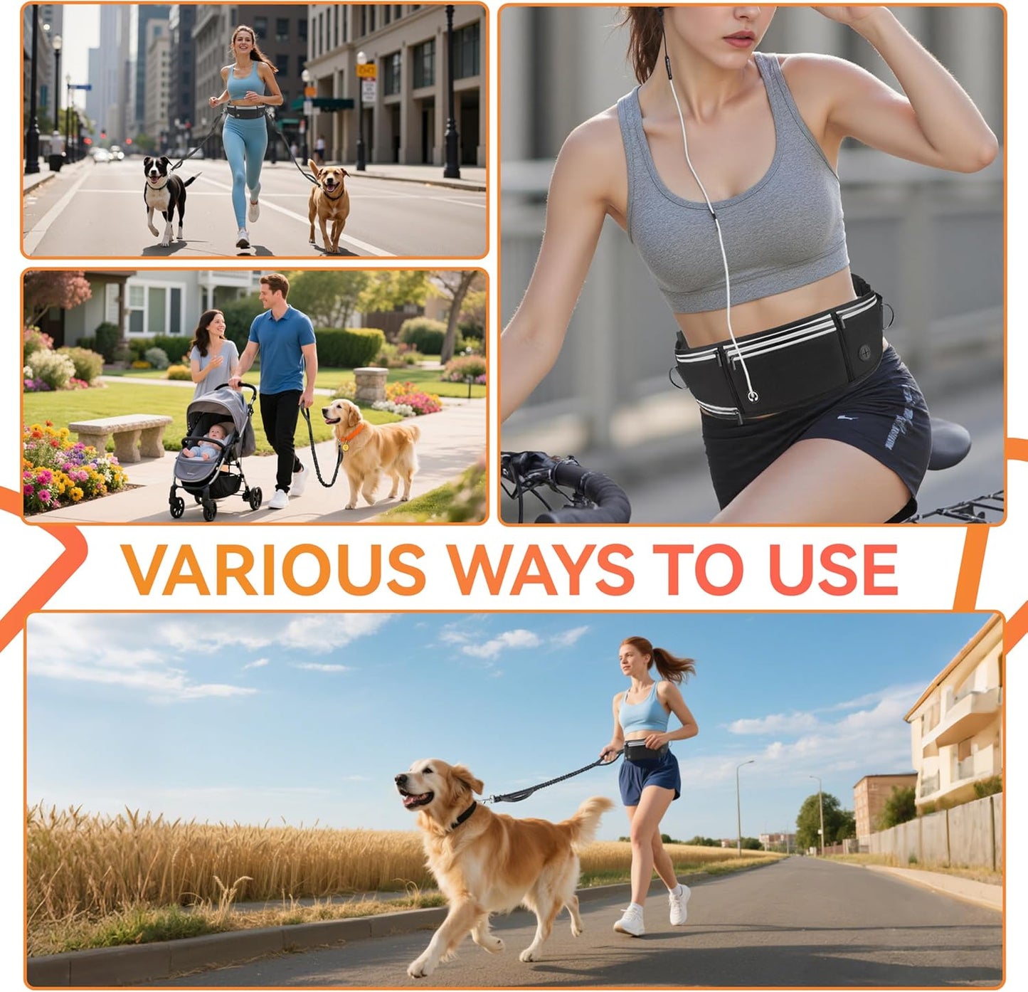 Ultimate Hands-Free Dog Lead: Adjustable Reflective Waist Belt with Dual Handles & Shock Absorbing Bungee for Jogging, Hiking, and Canicross - Perfect for Small to Medium Dogs
