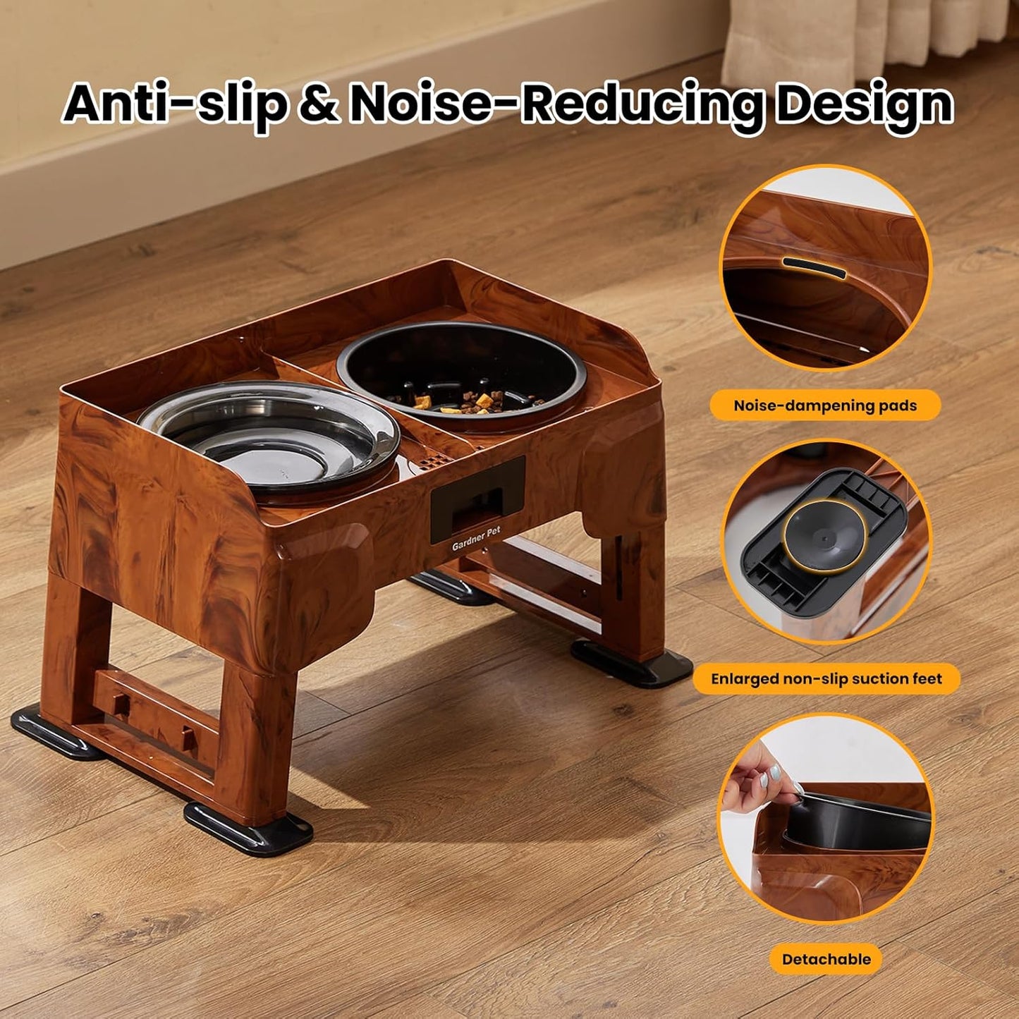 Adjustable Elevated Dog Bowls - 2-in-1 Non-Spill Water & Slow Feeding Bowl, Non-Slip Stand for Small, Medium & Large Dogs