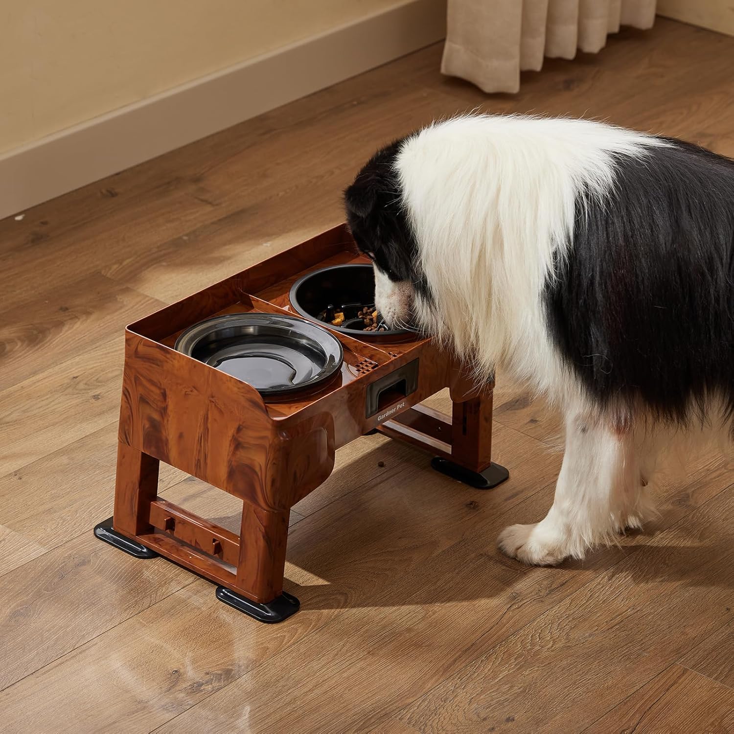Adjustable Elevated Dog Bowls - 2-in-1 Non-Spill Water & Slow Feeding Bowl, Non-Slip Stand for Small, Medium & Large Dogs