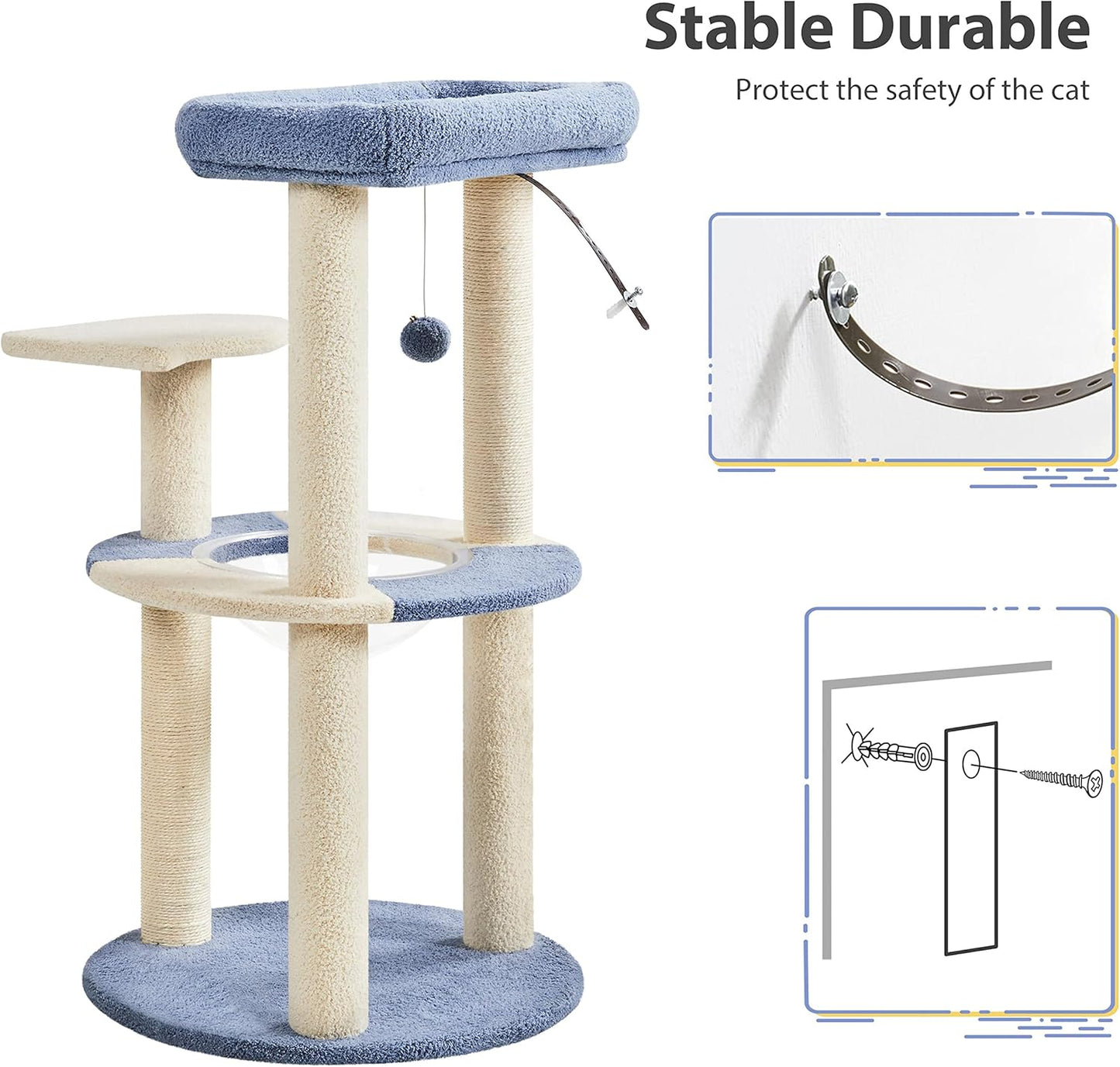 Deluxe 90Cm Cat Tree Tower - Stylish Indoor Activity Centre with 2 Perches, Scratching Posts, Capsule Nest & Fun Dangling Ball