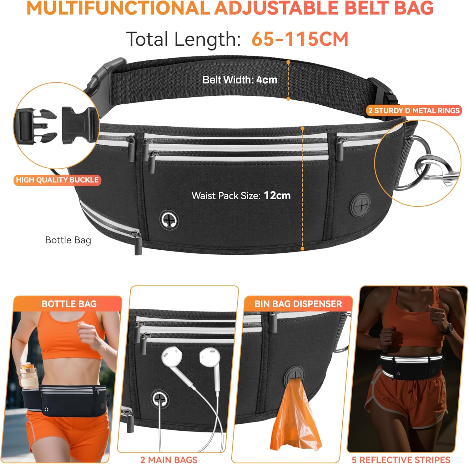 Ultimate Hands-Free Dog Lead: Adjustable Reflective Waist Belt with Dual Handles & Shock Absorbing Bungee for Jogging, Hiking, and Canicross - Perfect for Small to Medium Dogs