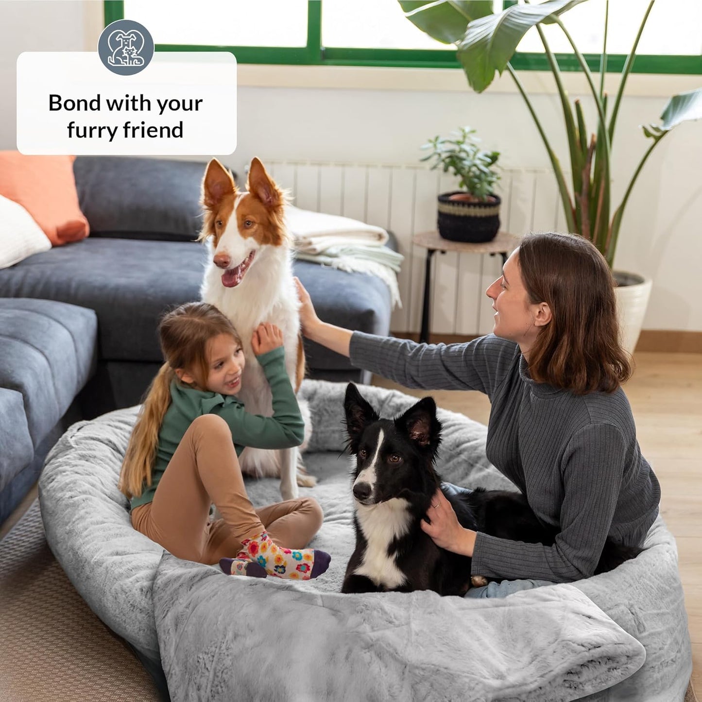 Cosy Human Dog Bed for Adults & Pets | Oversized Bean Bag Dog Bed with Detachable Cover & Blanket