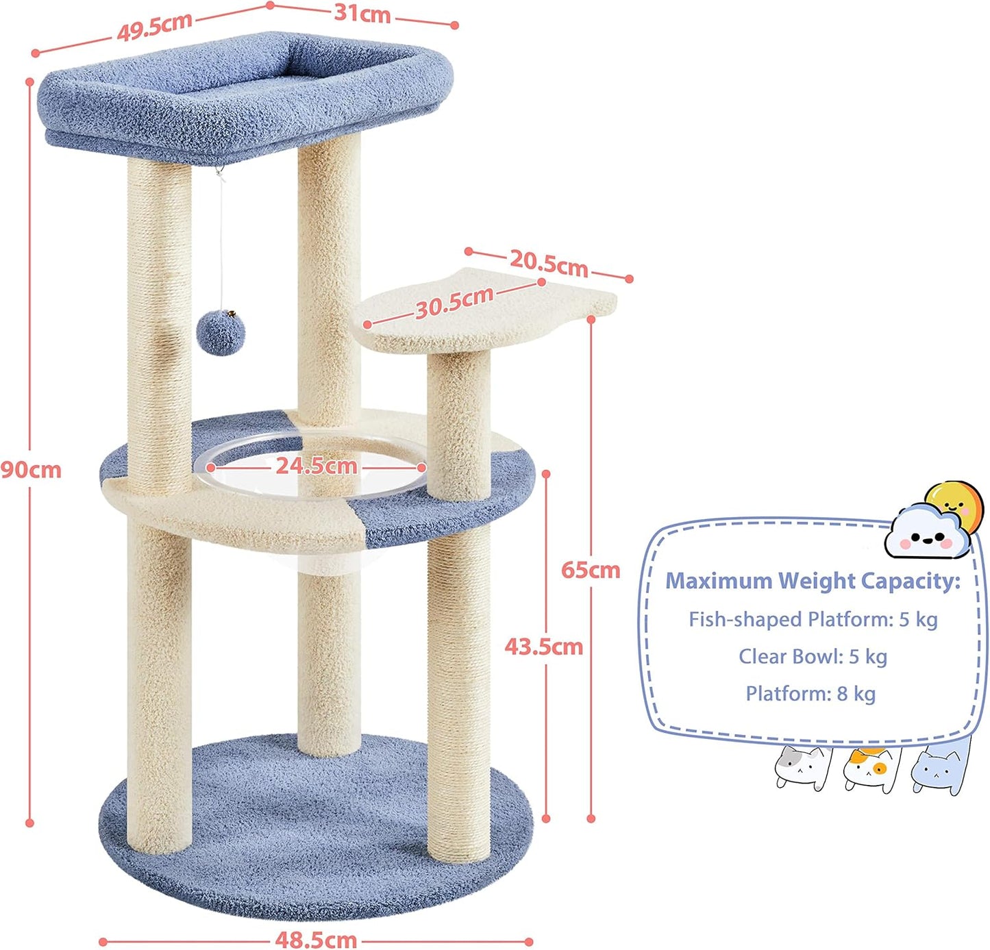 Deluxe 90Cm Cat Tree Tower - Stylish Indoor Activity Centre with 2 Perches, Scratching Posts, Capsule Nest & Fun Dangling Ball