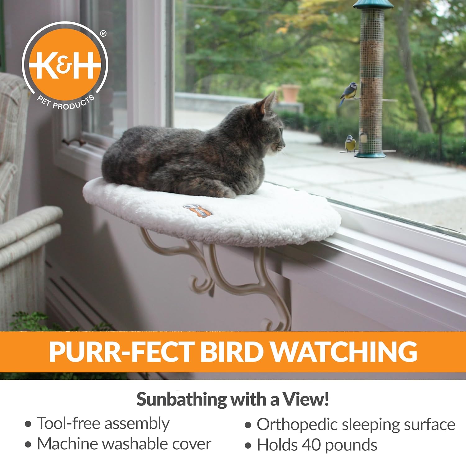 Cosy Kitty Windowsill Hammock Perch Bed - Soft Fleece, Easy Fit & Machine Washable - Cream 35.5cm x 60.96cm