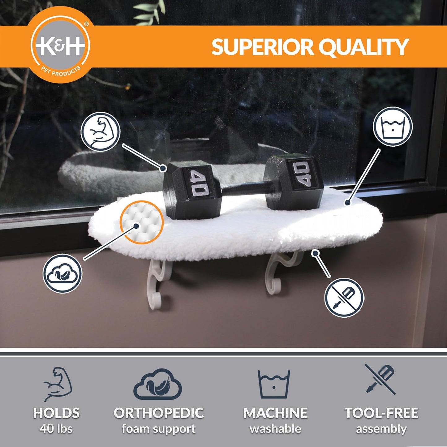 Cosy Kitty Windowsill Hammock Perch Bed - Soft Fleece, Easy Fit & Machine Washable - Cream 35.5cm x 60.96cm