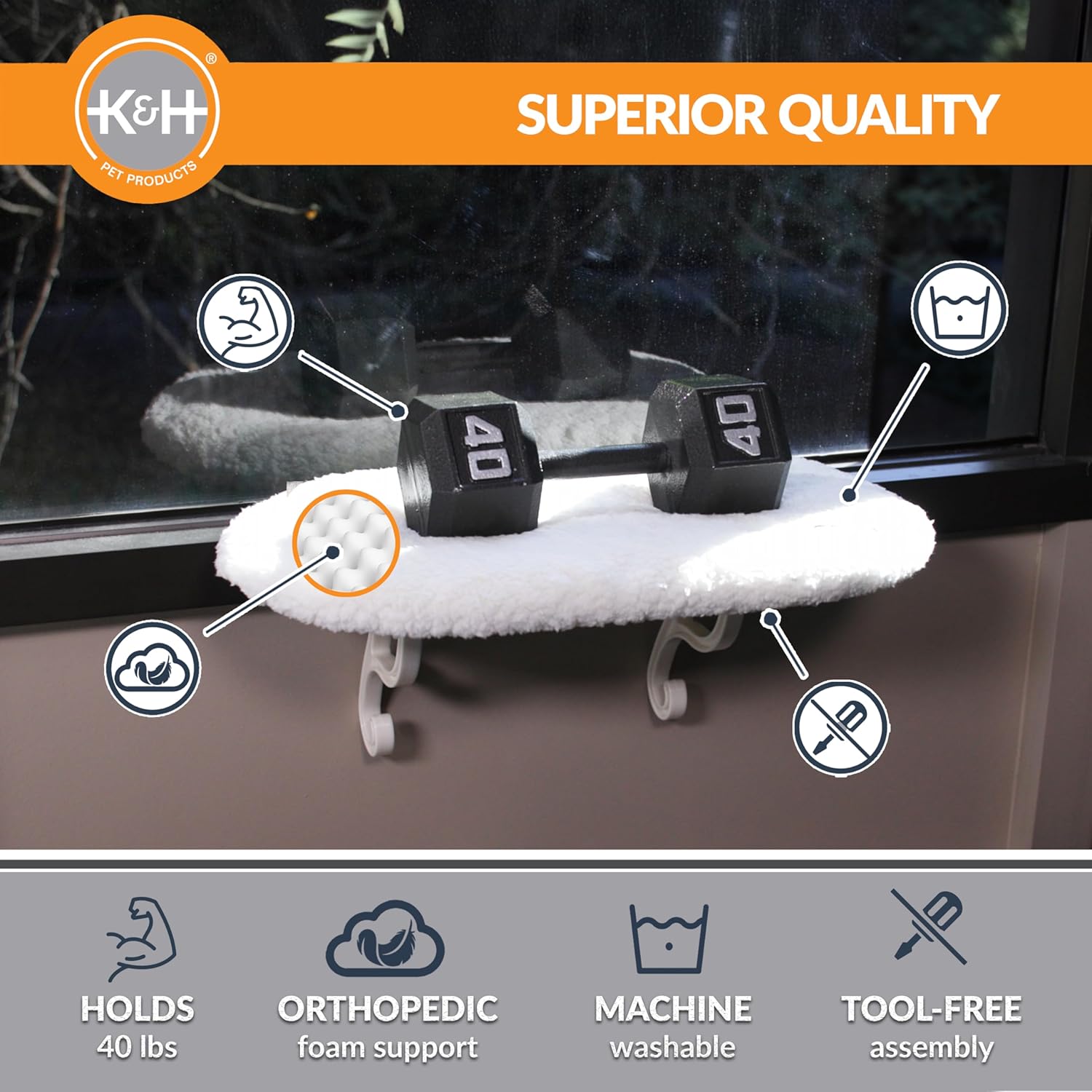 Cosy Kitty Windowsill Hammock Perch Bed - Soft Fleece, Easy Fit & Machine Washable - Cream 35.5cm x 60.96cm