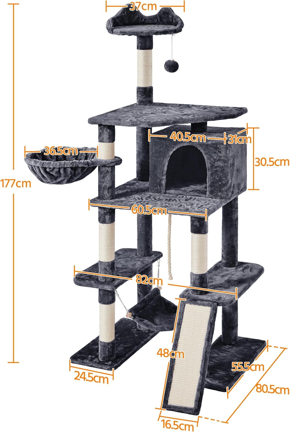 Ultimate 177Cm Cat Tree for Indoor Cats - Spacious Tower with House, Scratching Posts, Condo, Perch, Basket & Hammock