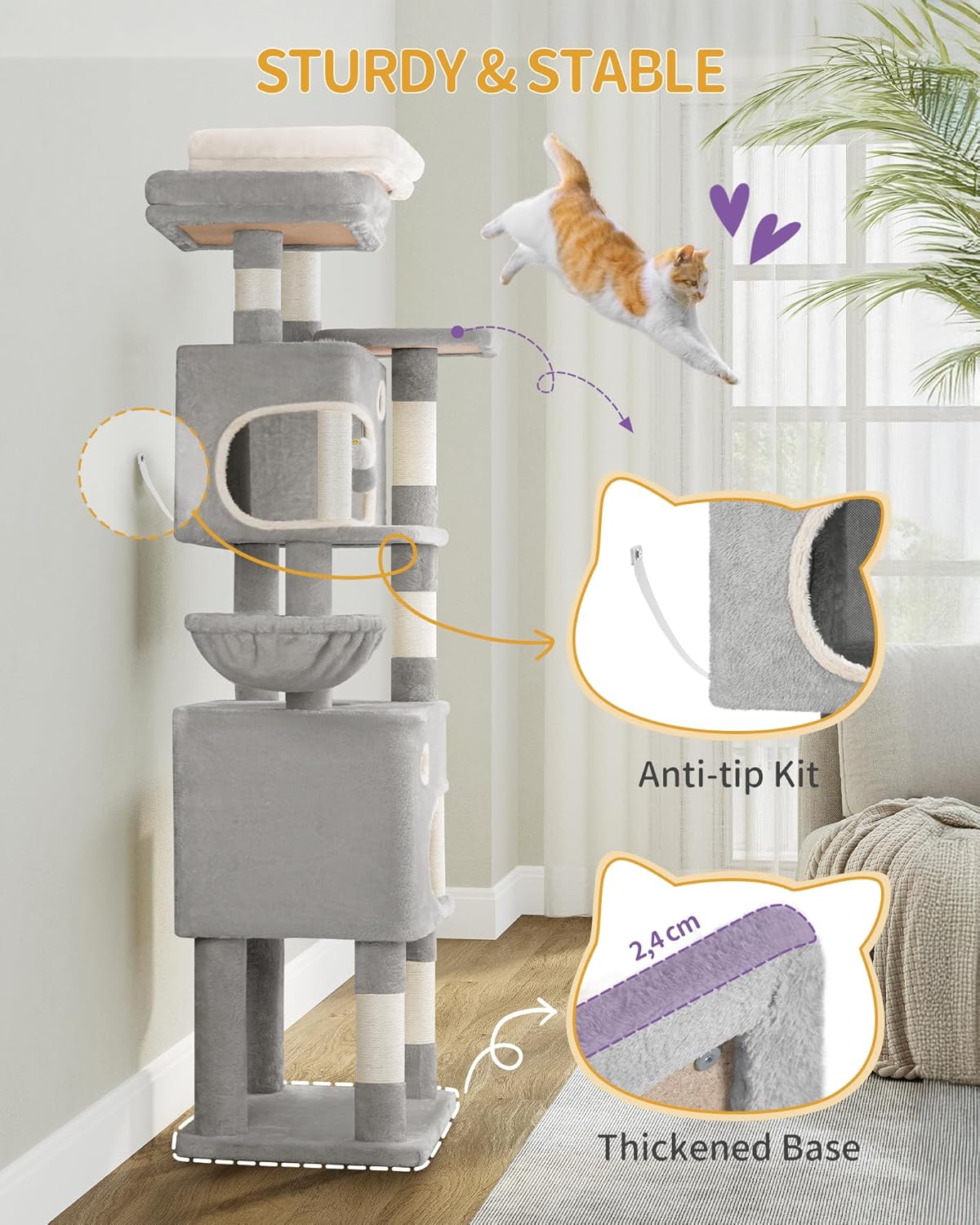 Deluxe 180cm Multi-Level Cat Tree with 8 Scratching Posts, Platforms, Caves & Plush Toys