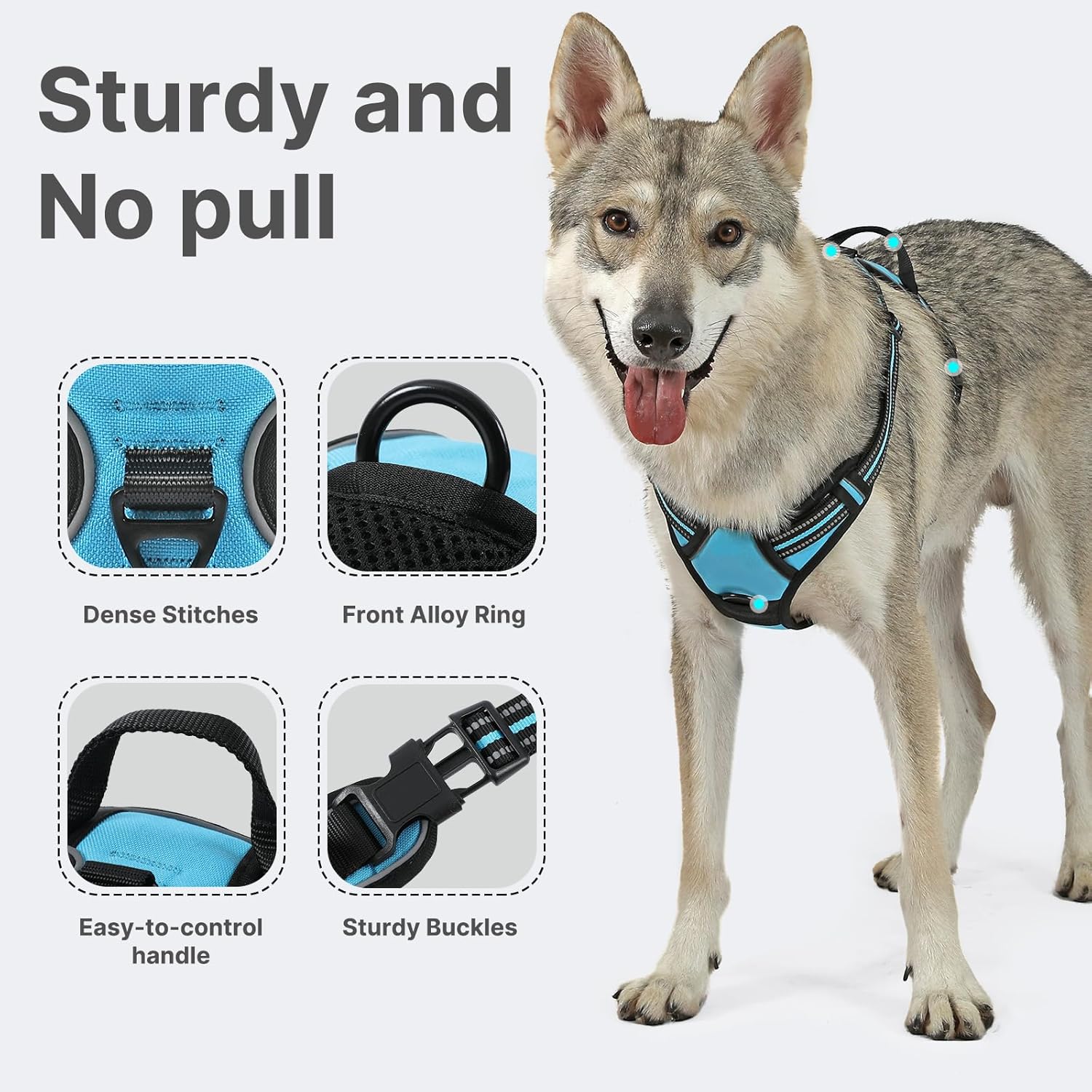 No-Pull Adjustable Dog Harness - Reflective Front Clip with Easy Control Handle, Perfect for Small to Large Dogs