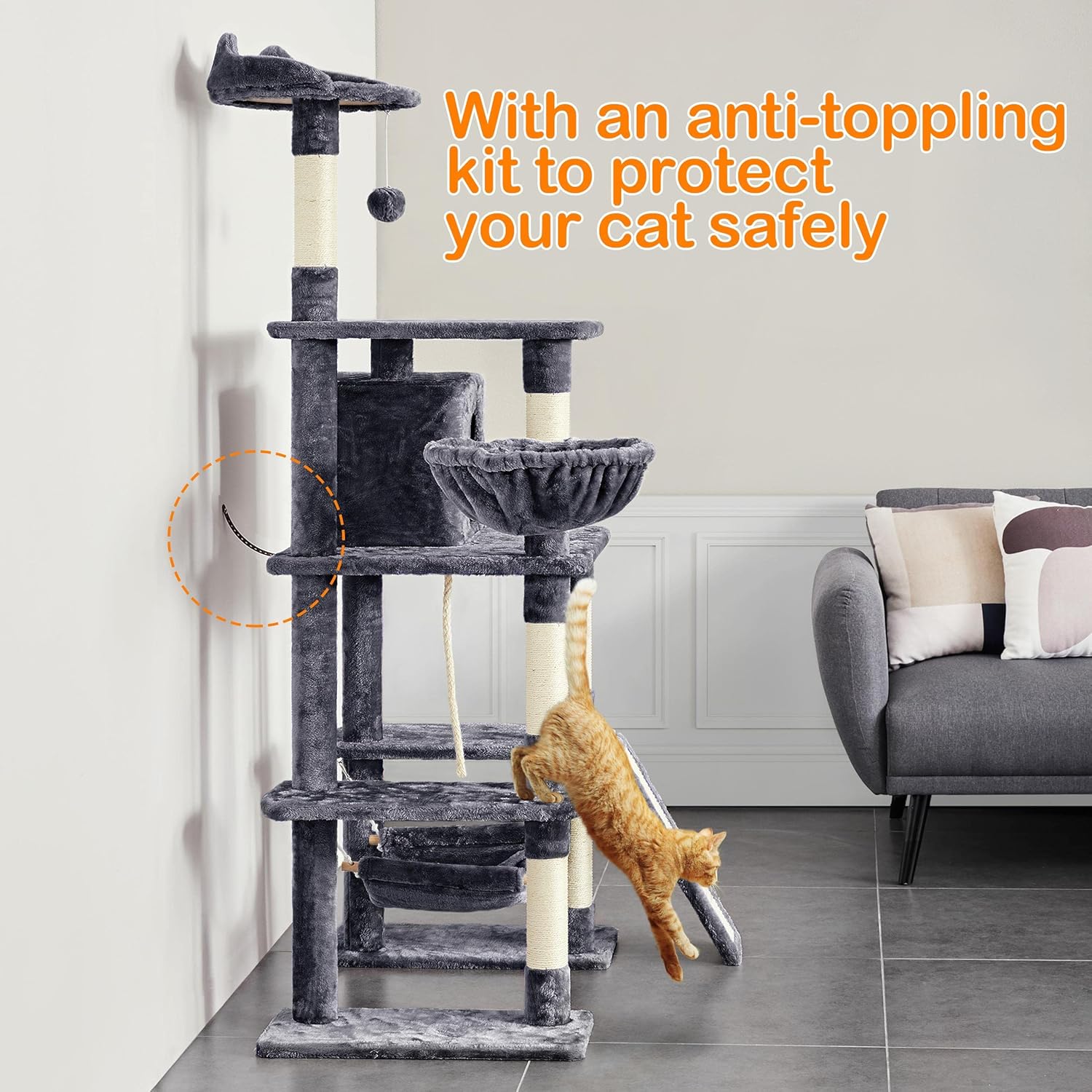 Ultimate 177Cm Cat Tree for Indoor Cats - Spacious Tower with House, Scratching Posts, Condo, Perch, Basket & Hammock