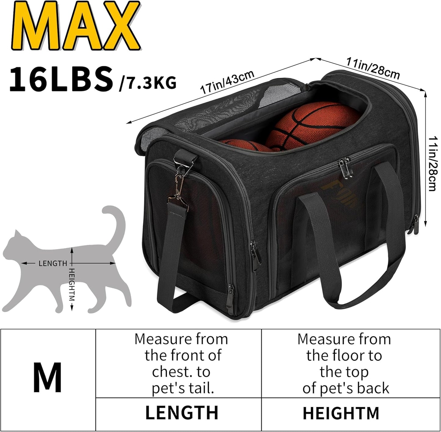 Premium Soft-Sided Pet Carrier Bag - Airline Approved, Portable & Foldable with Shoulder Strap & Removable Mat for Cats & Dogs