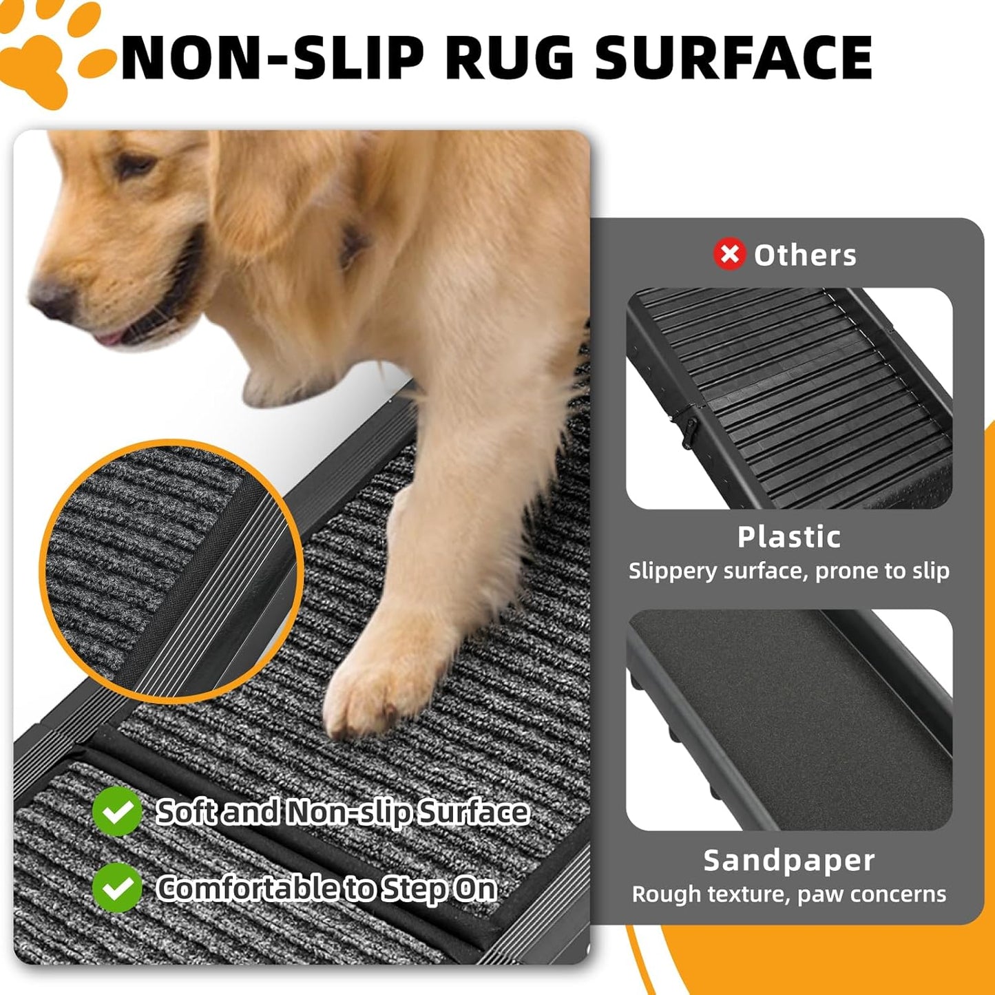 Heavy-Duty Folding Dog Ramp - 158x44CM, Anti-Slip, Portable Pet Stair for Large Dogs up to 250LBS (113KG), Perfect for Cars, SUVs & Trucks