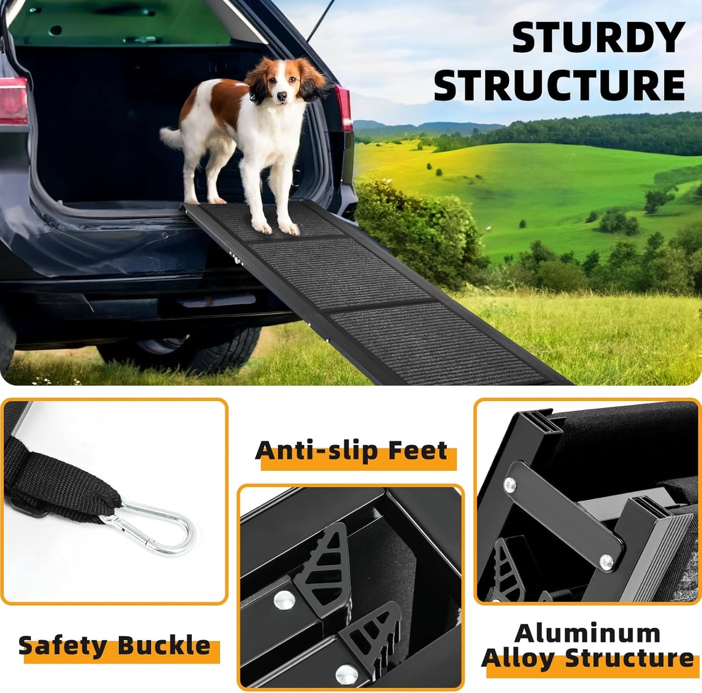 Heavy-Duty Folding Dog Ramp - 158x44CM, Anti-Slip, Portable Pet Stair for Large Dogs up to 250LBS (113KG), Perfect for Cars, SUVs & Trucks