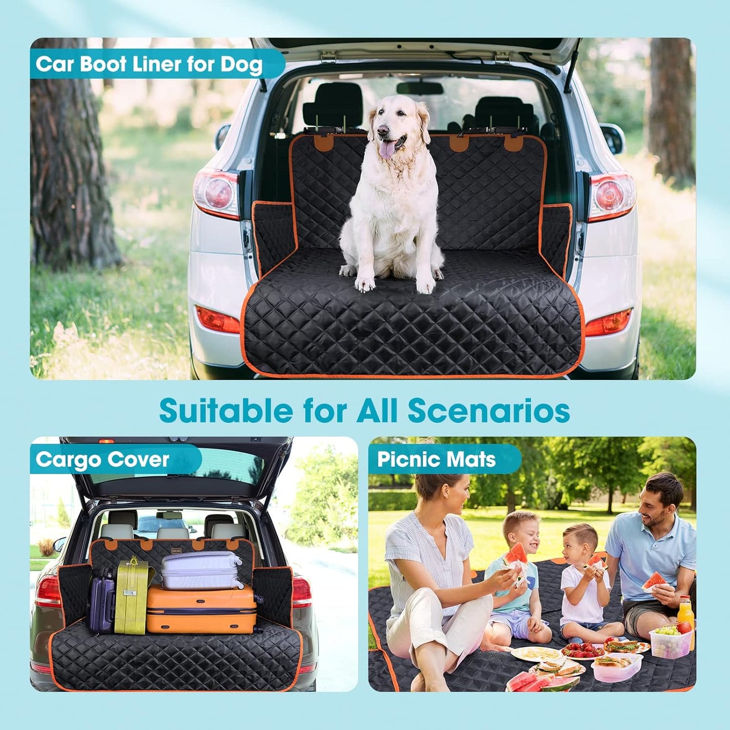 Ultimate Car Boot Protector for Dogs - Non-Slip, Scratchproof & Dirt Resistant Liner with Side & Bumper Protection - Adjustable Straps for SUVs, Trucks & Cars