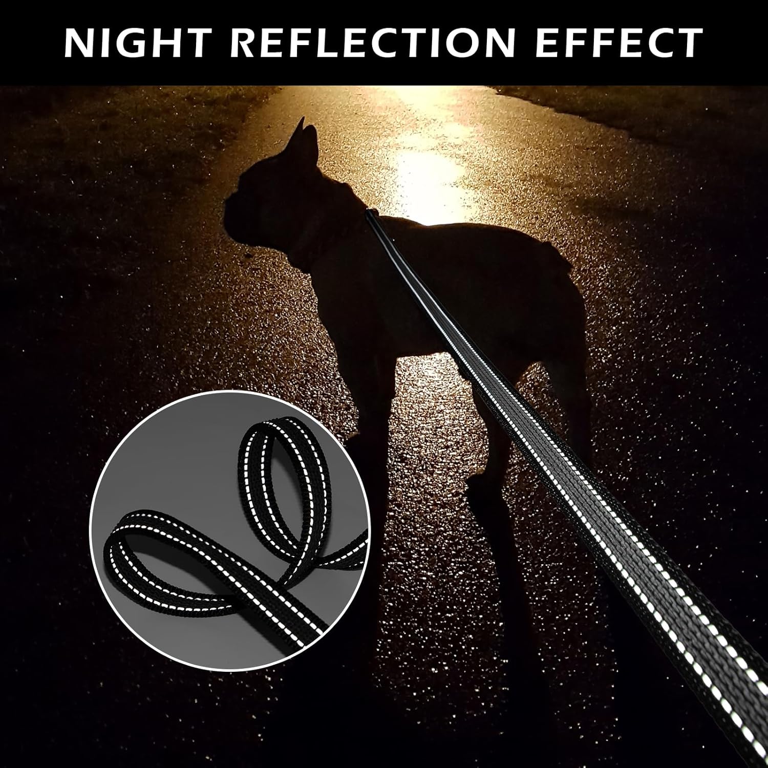 Premium Black Reflective Long Dog Lead - Lightweight, Anti-Slip Grip, Perfect for Indoor & Outdoor Adventures