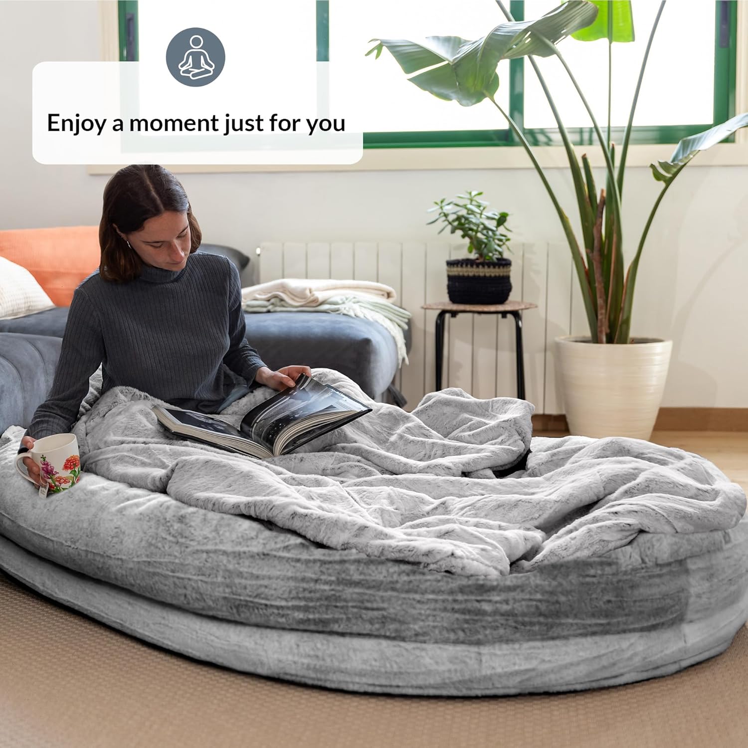 Cosy Human Dog Bed for Adults & Pets | Oversized Bean Bag Dog Bed with Detachable Cover & Blanket