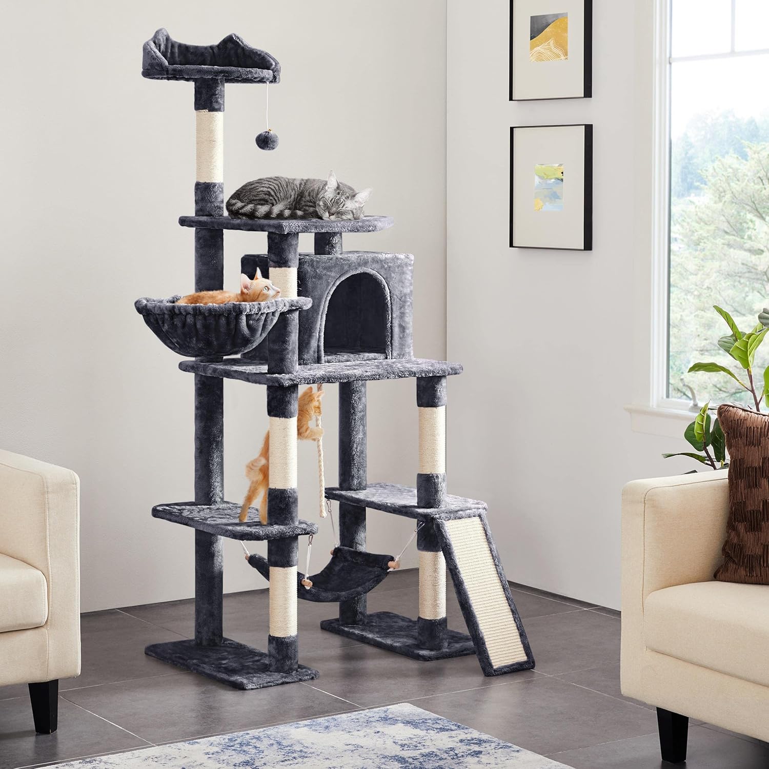 Ultimate 177Cm Cat Tree for Indoor Cats - Spacious Tower with House, Scratching Posts, Condo, Perch, Basket & Hammock