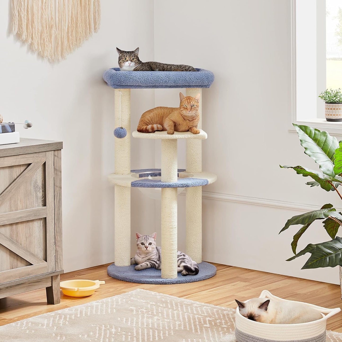 Deluxe 90Cm Cat Tree Tower - Stylish Indoor Activity Centre with 2 Perches, Scratching Posts, Capsule Nest & Fun Dangling Ball