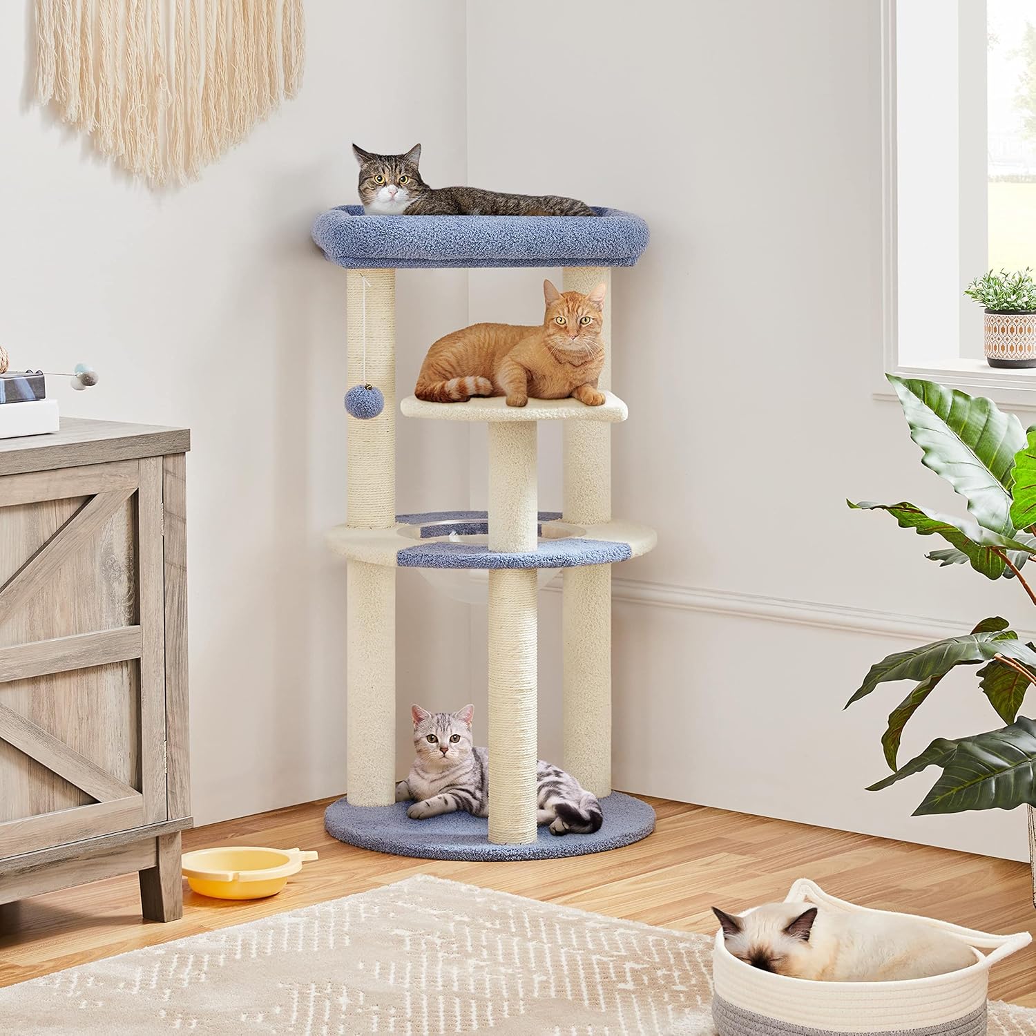 Deluxe 90Cm Cat Tree Tower - Stylish Indoor Activity Centre with 2 Perches, Scratching Posts, Capsule Nest & Fun Dangling Ball
