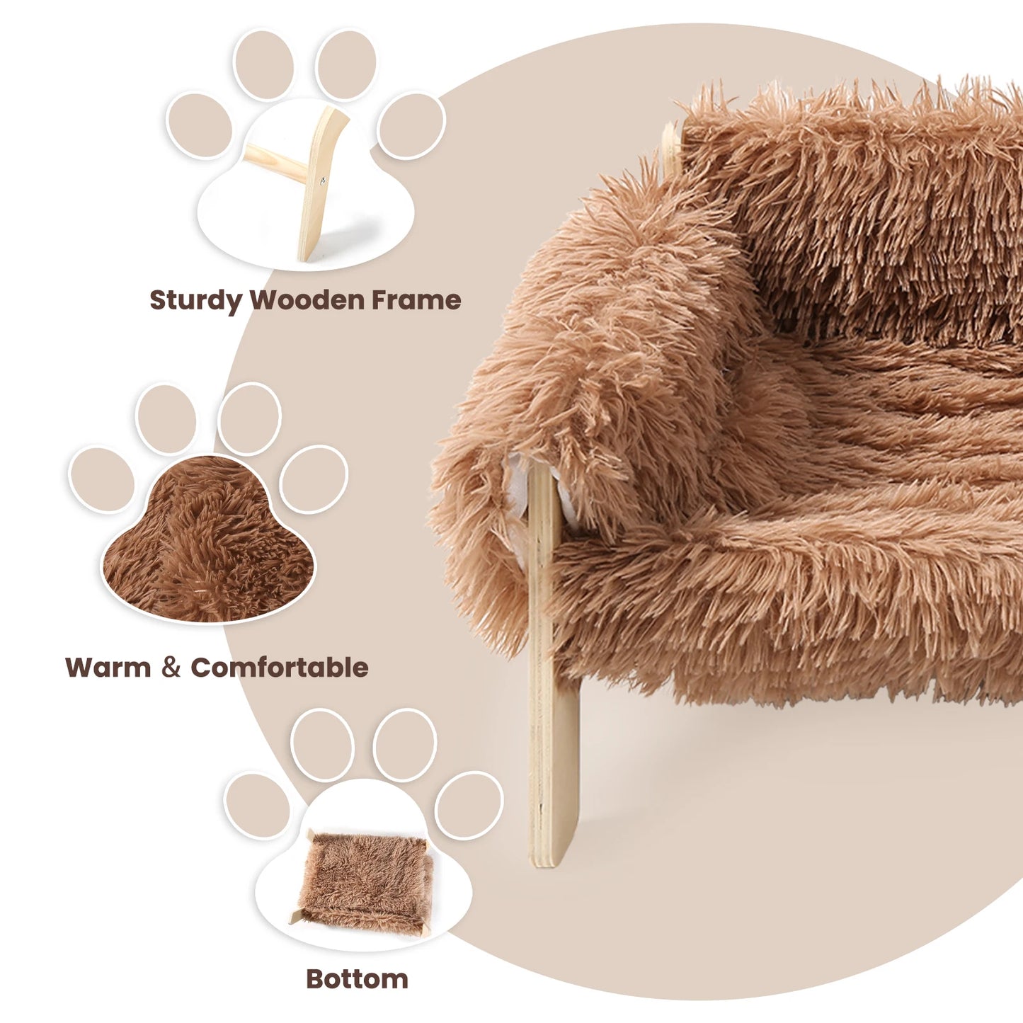 Luxurious Raised Plush Cat Sofa Bed with Sturdy Wooden Legs - Perfect Indoor Comfort for Cats and Kittens