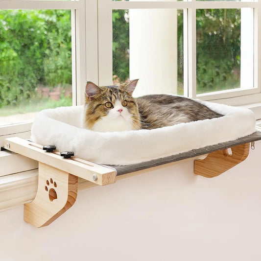 Deluxe Adjustable Hammock Seat for Large Cats with Cosy Cushion and Sturdy Wood & Metal Frame - Perfect for Windowsills, Bedside, or Drawers!