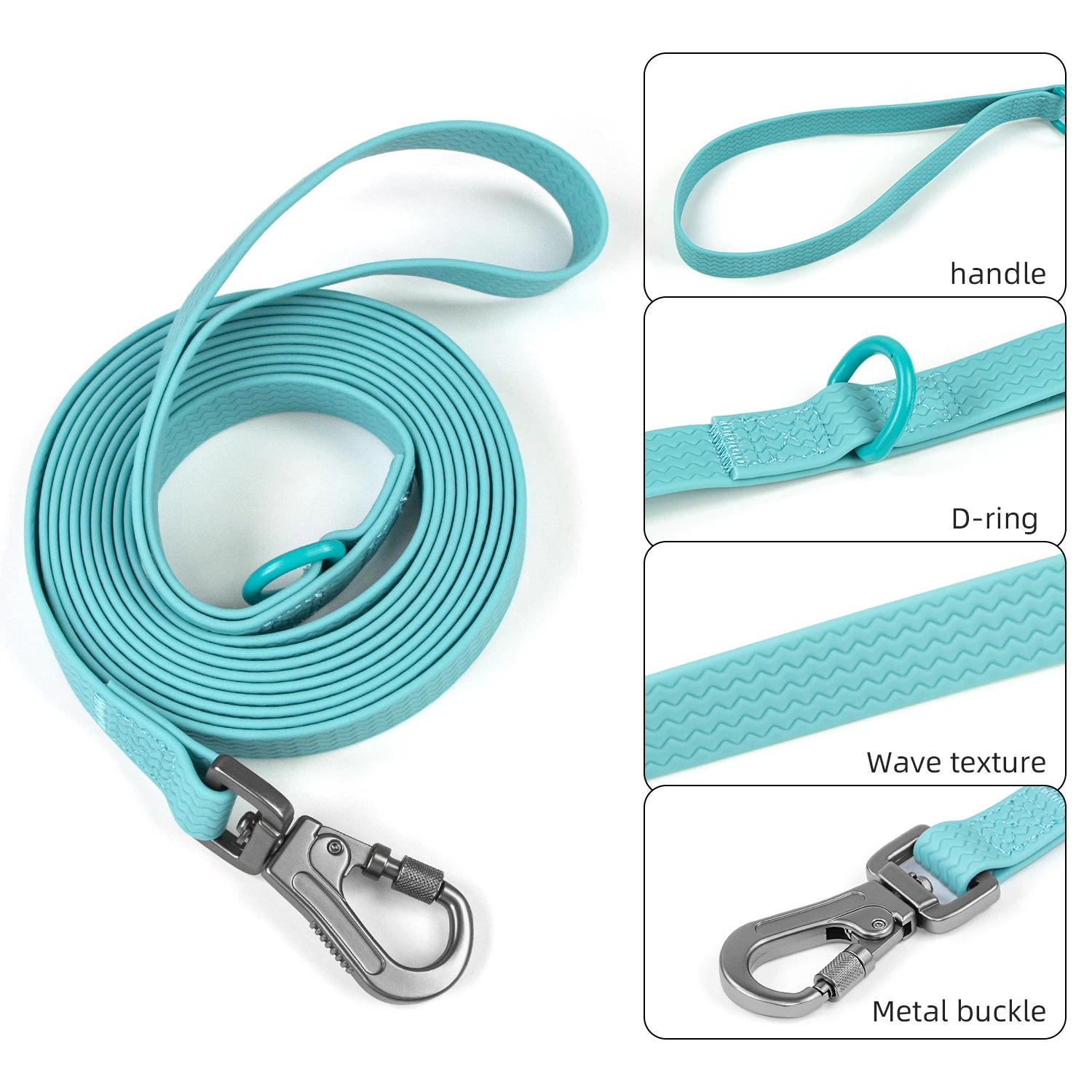 Durable Waterproof PVC Dog Leash - 1.8M, 3M, 5M, 10M Options for Large & Medium Dogs - Easy to Clean with Wave Texture for Training & Running