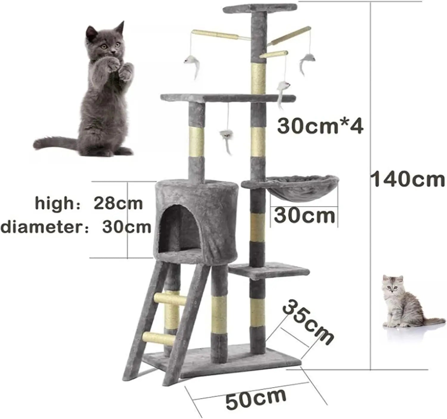 Ultimate Cat Tree Tower - 140cm Climbing Frame & Scratching Post for Indoor/Outdoor Cats