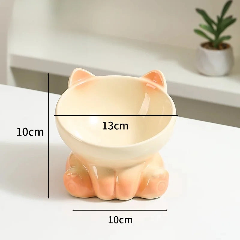 Cute Elevated Ceramic Cat Bowl 
