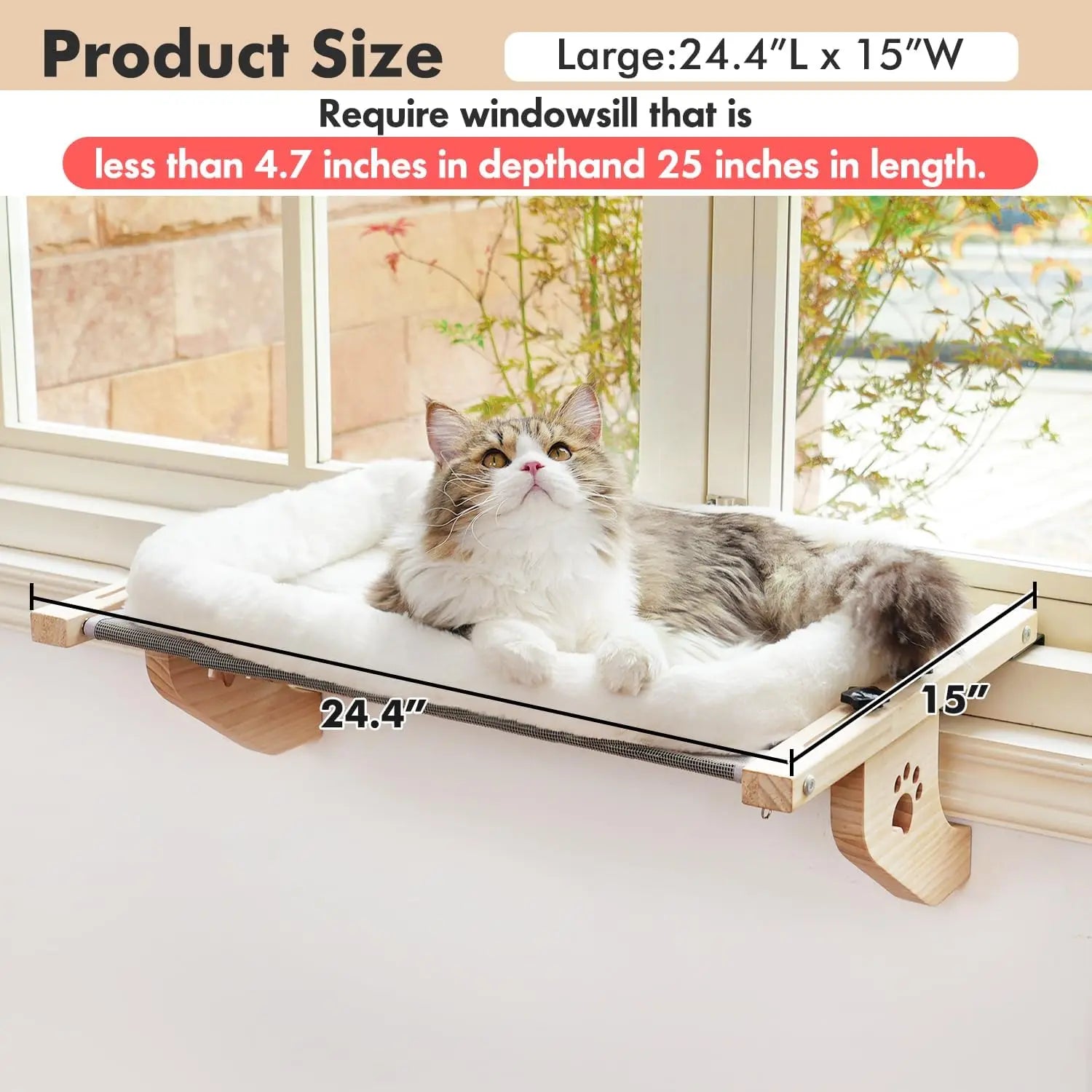 Deluxe Adjustable Hammock Seat for Large Cats with Cosy Cushion and Sturdy Wood & Metal Frame - Perfect for Windowsills, Bedside, or Drawers!