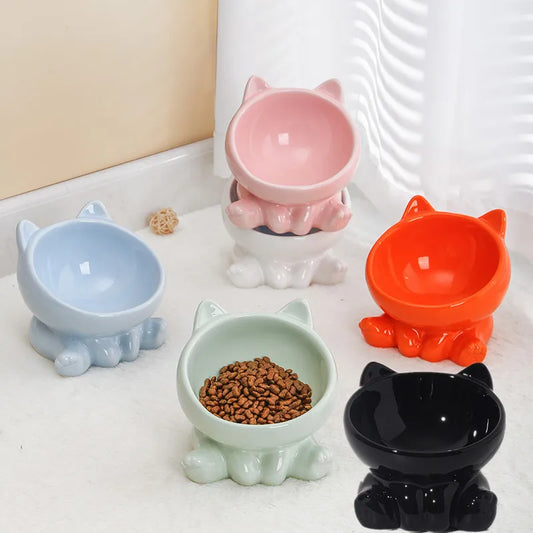 Cute Elevated Ceramic Cat Bowl 