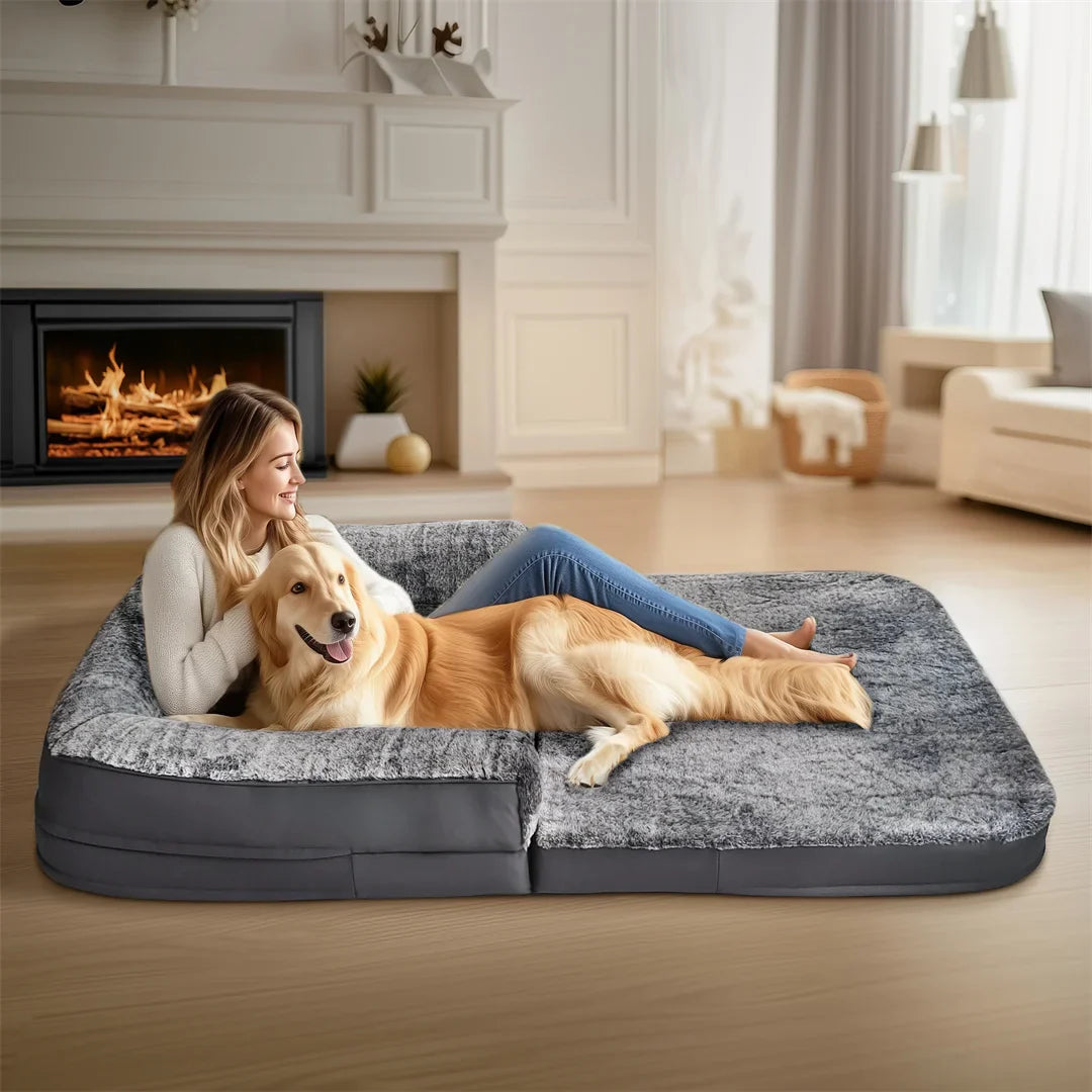 Extra-Large Foldable Orthopedic Dog Bed - 180cm Plush Calming Comfort for Your Giant Pet